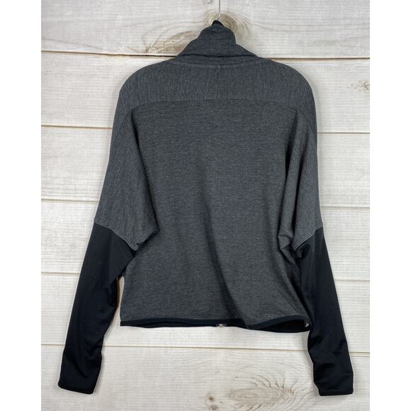 Nike Dri-Fit Sweatshirt Womens L Gray Black Full Zip Pocket Cowl Neck Thumbholes - Picture 12 of 12